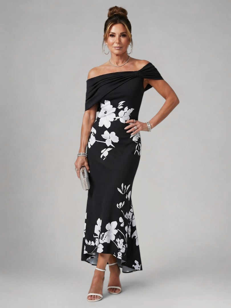 Christina | Schulterfreies Midikleid mit Drapierung