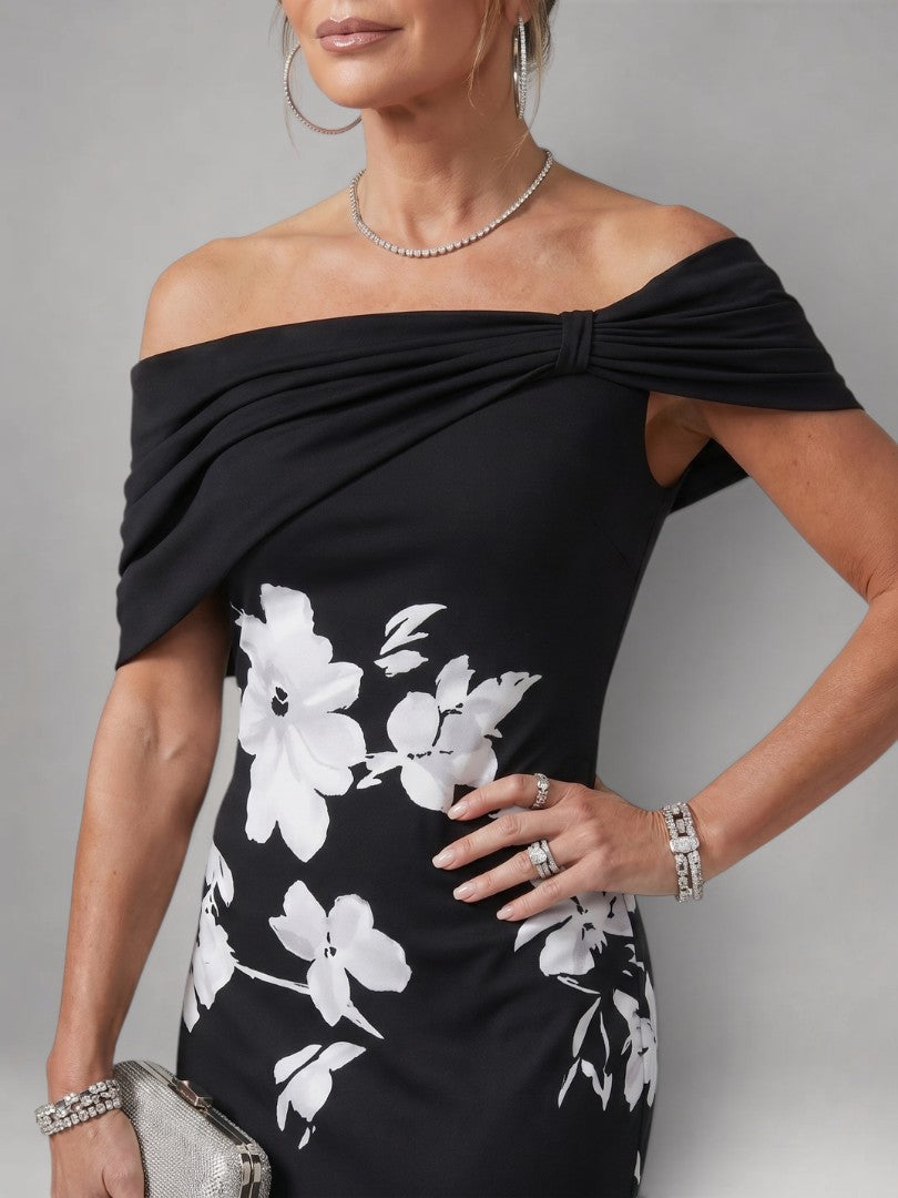 Christina | Schulterfreies Midikleid mit Drapierung