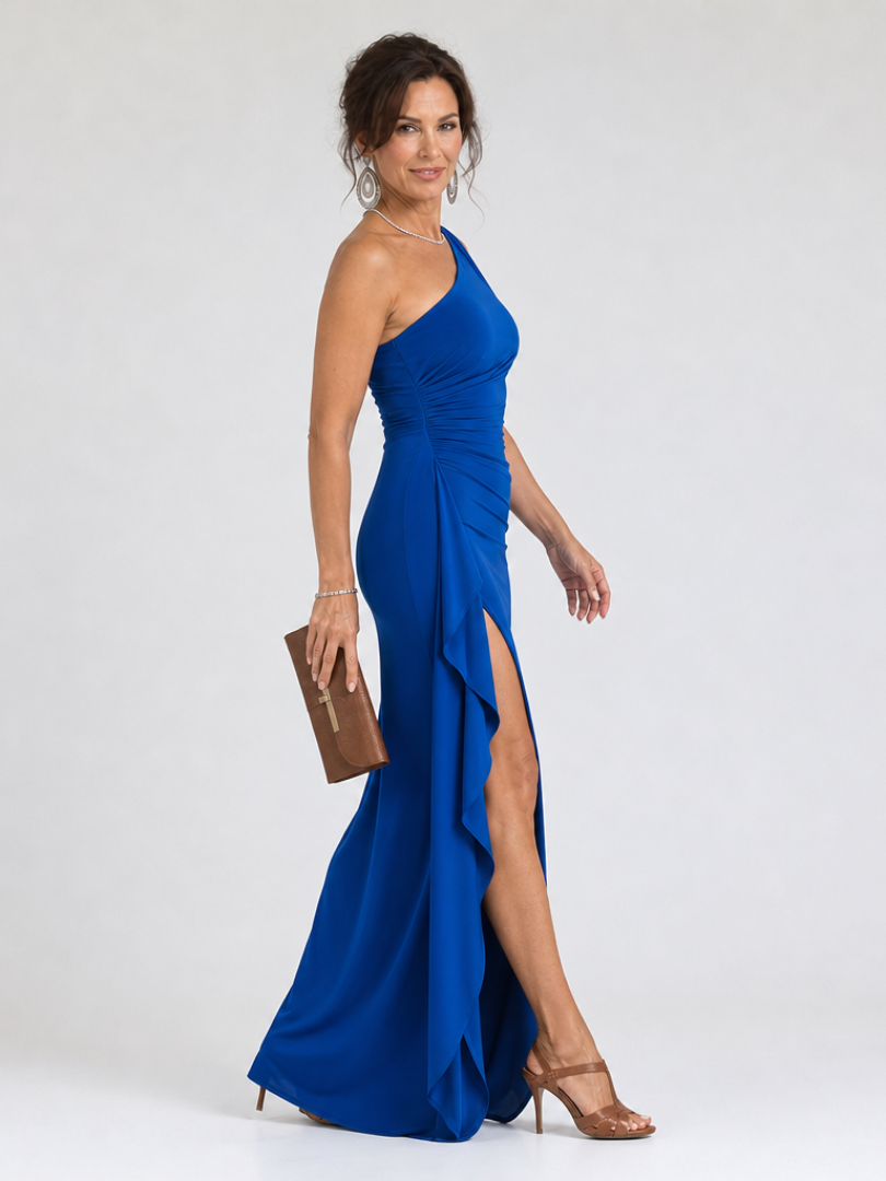 Cordula | One-Shoulder-Abendkleid mit hohem Seitenschlitz – Ansicht 02