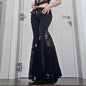 Bohemian Style See Through Flared Pants Beautiful Black Casual Long Leg Pants