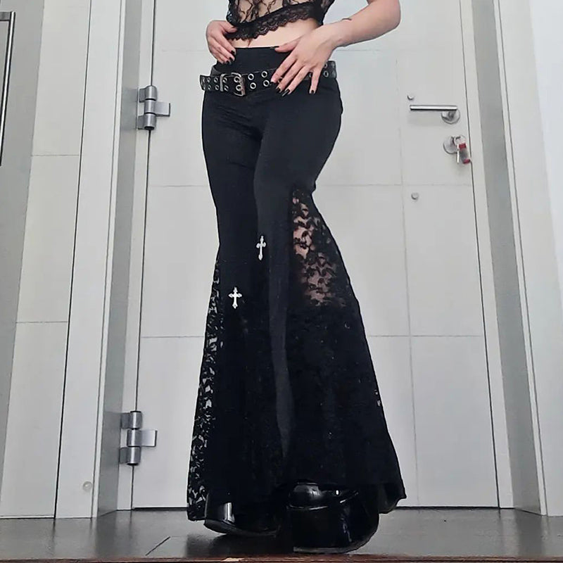 Bohemian Style See Through Flared Pants Beautiful Black Casual Long Leg Pants