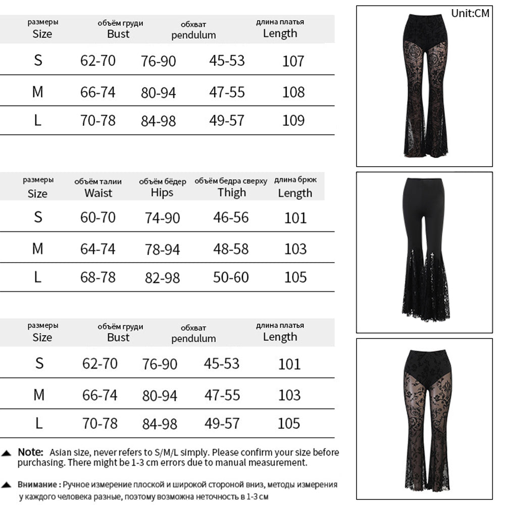 Y2K Gothic Streetwear Lace Mesh Flared Pants Black Sexy Perspective Long Trousers