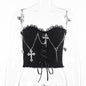 Dark Halloween Style Lace Tank Top Punk Navel Print Sexy Backless Streetwear Y2K Camisole