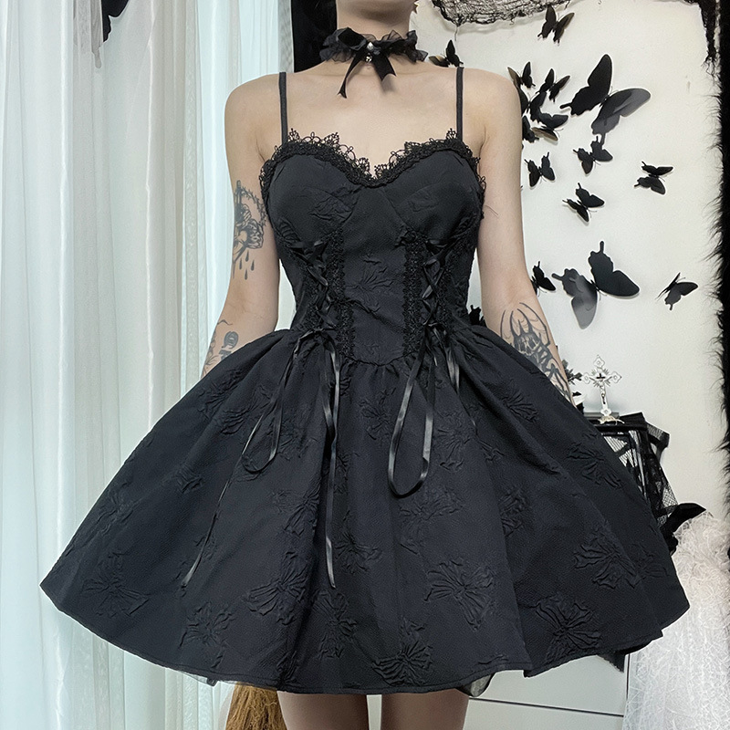 Design Sense Pleated New Dress Cross Hanging Neck Solid Color Fluffy Skirt for Women