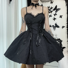 Design Sense Pleated New Dress Cross Hanging Neck Solid Color Fluffy Skirt for Women