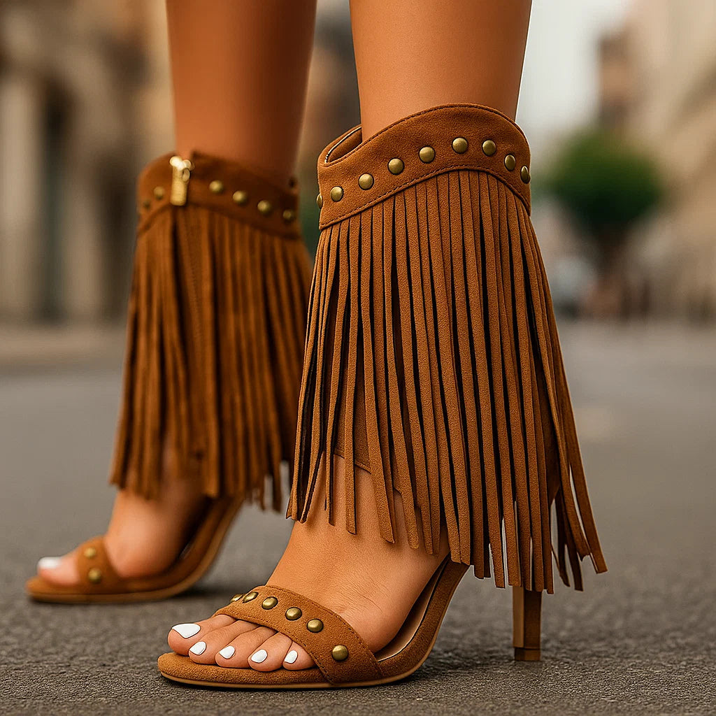 Dorothea | Fransen-Stiefelette mit Nieten im Western-Stil – Ansicht 01