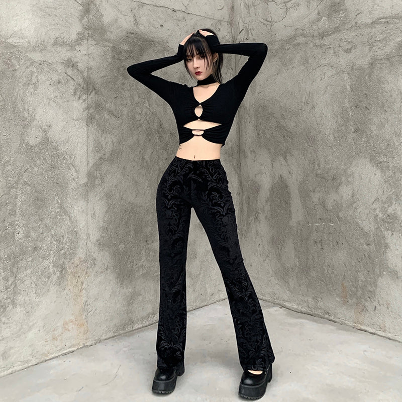 Dark Fashion Temperament Flared Pants WOMEN'S Suede Embossed Casual Pants