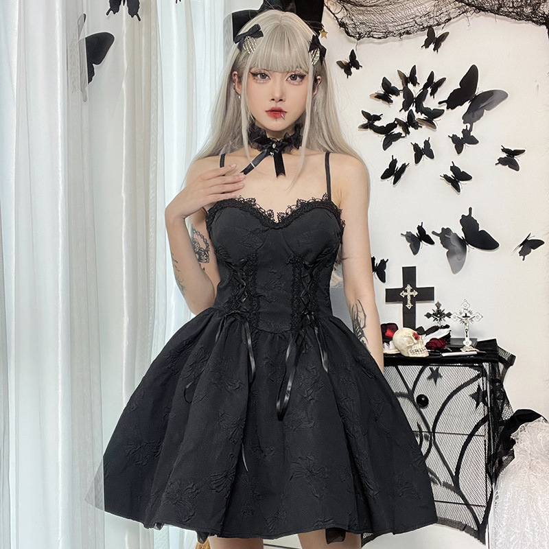 Design Sense Pleated New Dress Cross Hanging Neck Solid Color Fluffy Skirt for Women