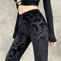 Dark Fashion Temperament Flared Pants WOMEN'S Suede Embossed Casual Pants