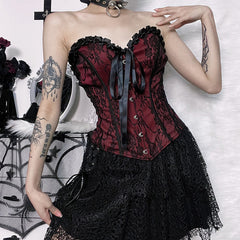 Dark Style Sexy Strapless Corset Top Slim Fit With Lace Waist Vest