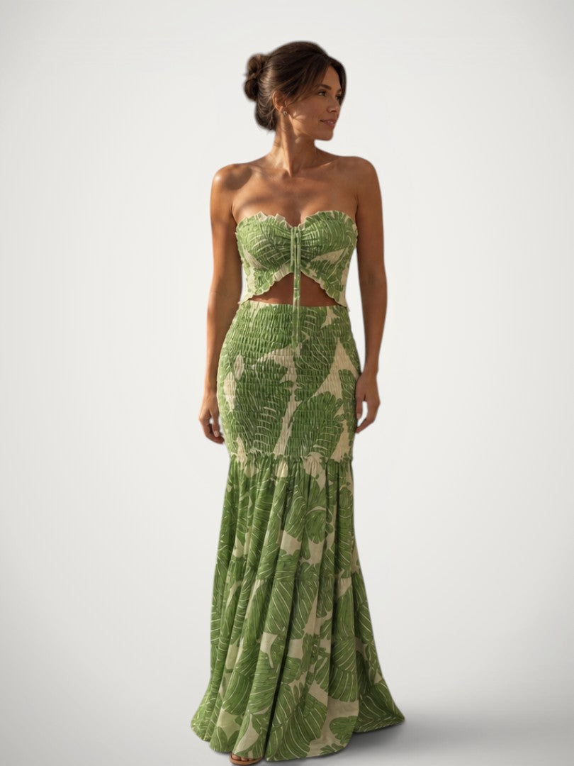 Elisa | Schulterfreies Zweiteiler-Set mit Blumenprint