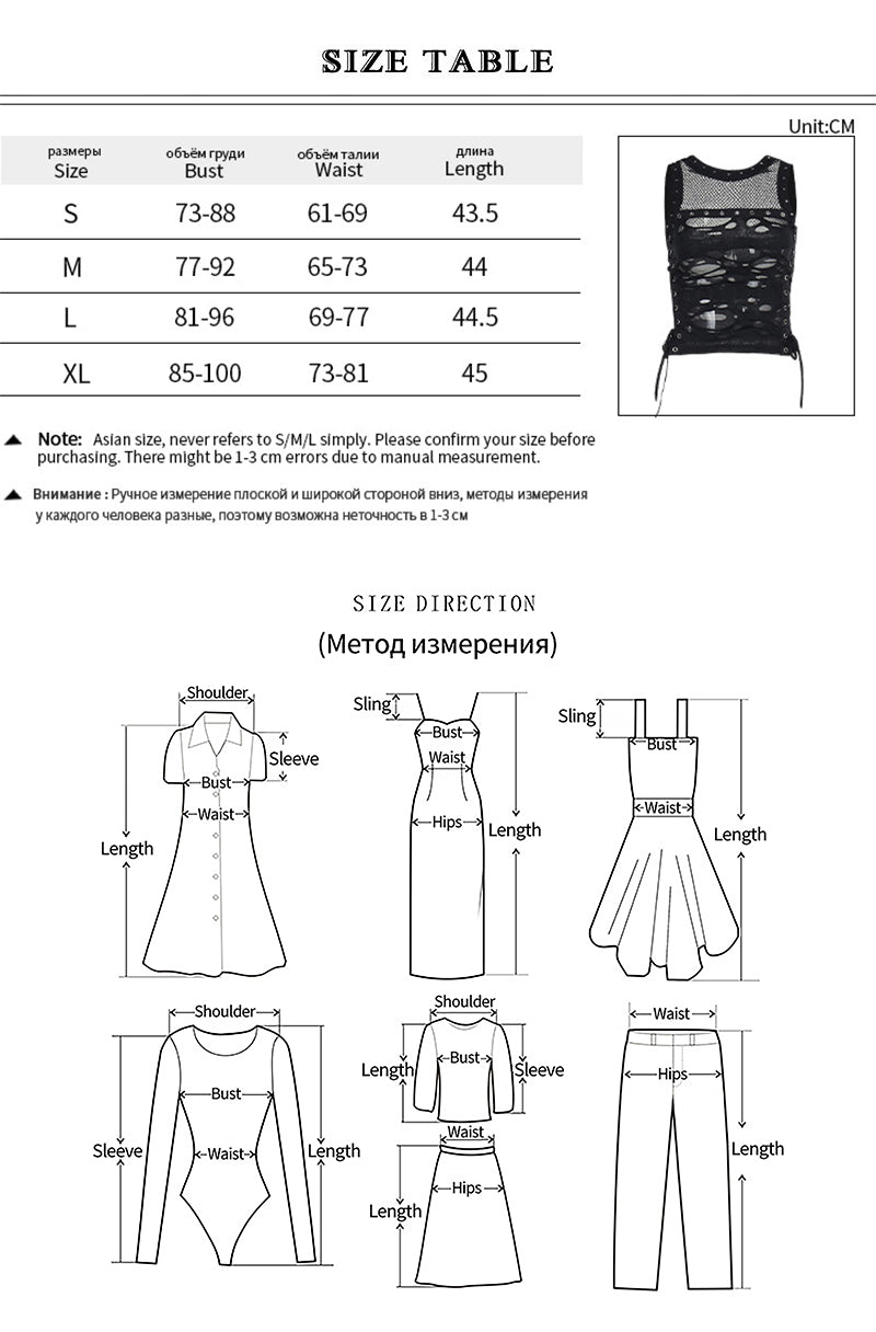 Sexy Slightly Transparent Spicy Tank Top Dark Style Punk Trendy Ripped Mesh Fabric Vest