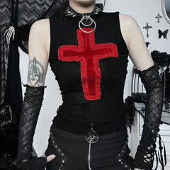 Vintage Cross Breathable Lace Tank Top Dark Style Gothic Sexy Slimming Punk Vest