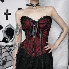 Dark Style Sexy Strapless Corset Top Slim Fit With Lace Waist Vest