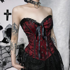 Dark Style Sexy Strapless Corset Top Slim Fit With Lace Waist Vest