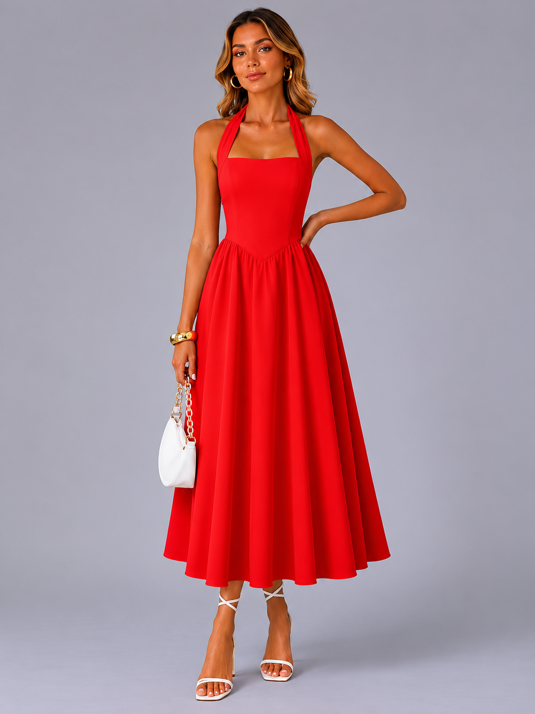 Carlotta | Neckholder-Midikleid mit Raffung