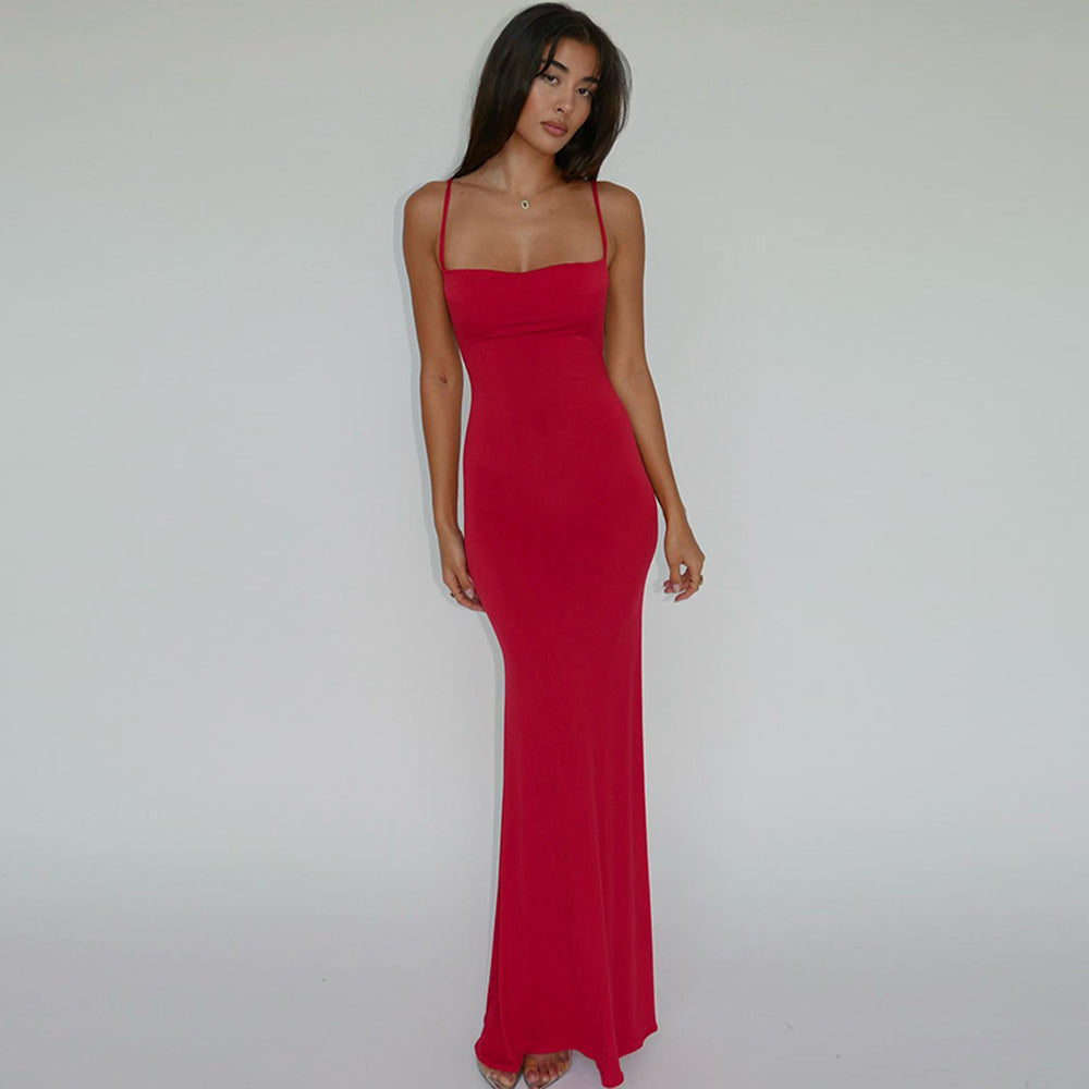 Fashion High Waisted Satin Suspender Dress for Women Sexy Elegant Bodycon Outfit Evening Dress