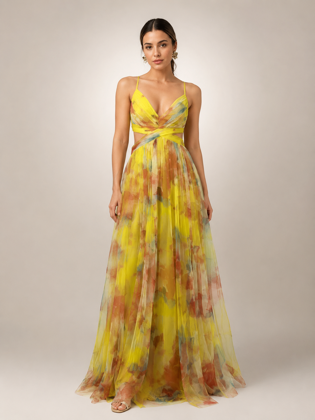 Aurelia | Tüll-Abendkleid mit Aquarell-Print