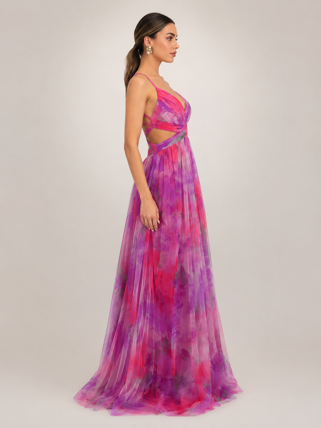 Aurelia | Tüll-Abendkleid mit Aquarell-Print
