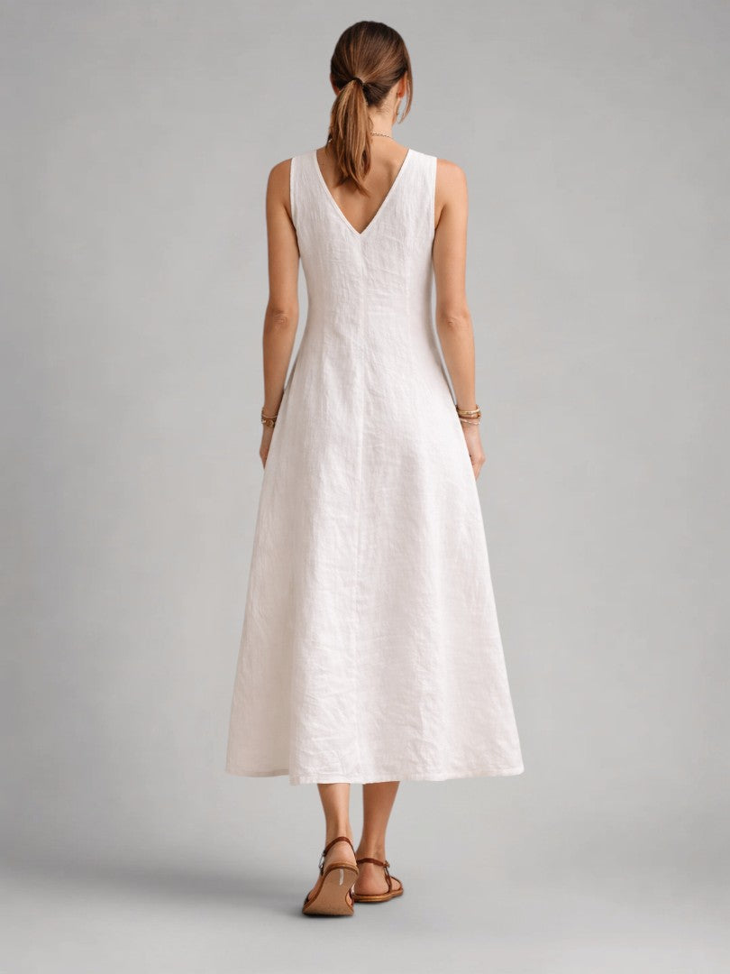 Greta | Maxikleid aus Leinen mit Knopfleiste