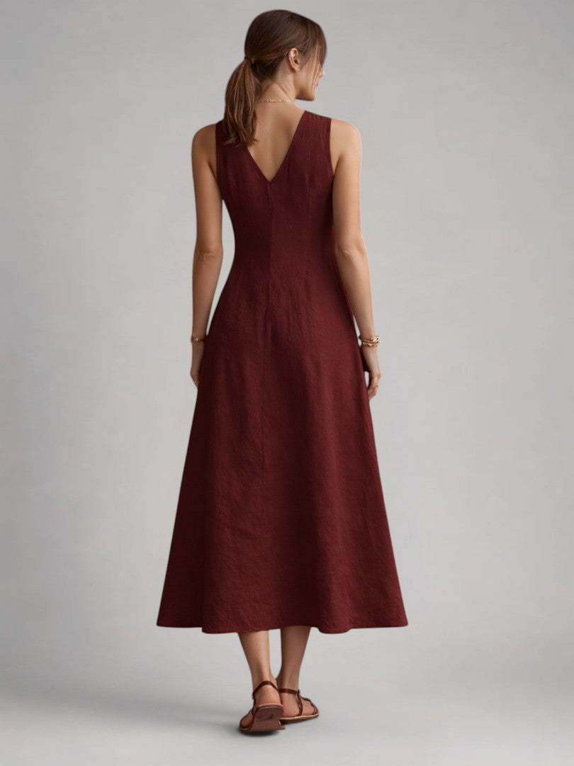 Greta | Maxikleid aus Leinen mit Knopfleiste