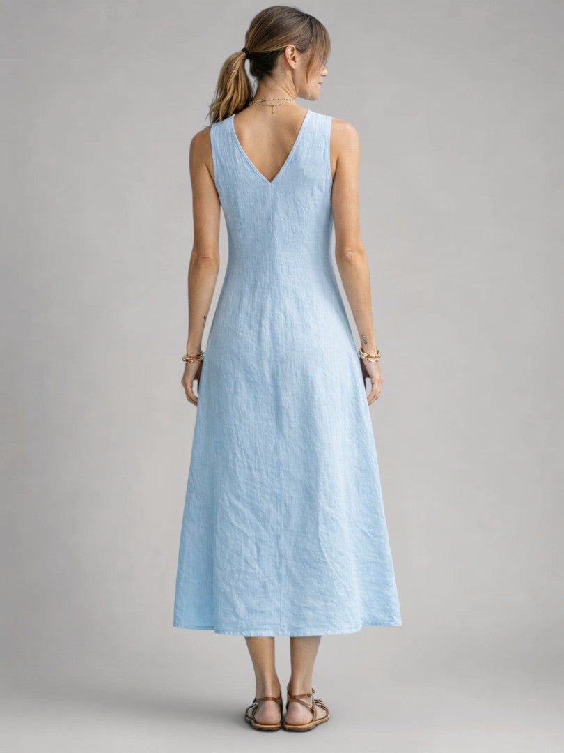 Greta | Maxikleid aus Leinen mit Knopfleiste
