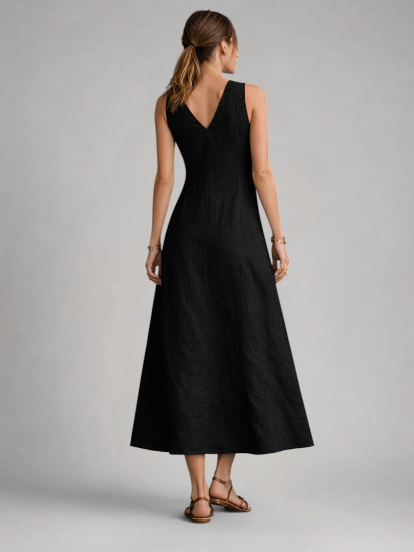 Greta | Maxikleid aus Leinen mit Knopfleiste