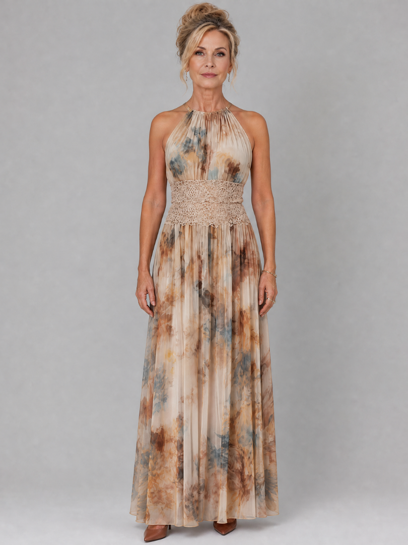 Hildegard Halsträger-Maxikleid mit Spitzentaille – Ansicht 01