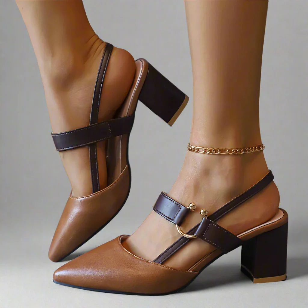 Ingeborg | Spitze Slingback-Pumps mit Blockabsatz – Ansicht 02