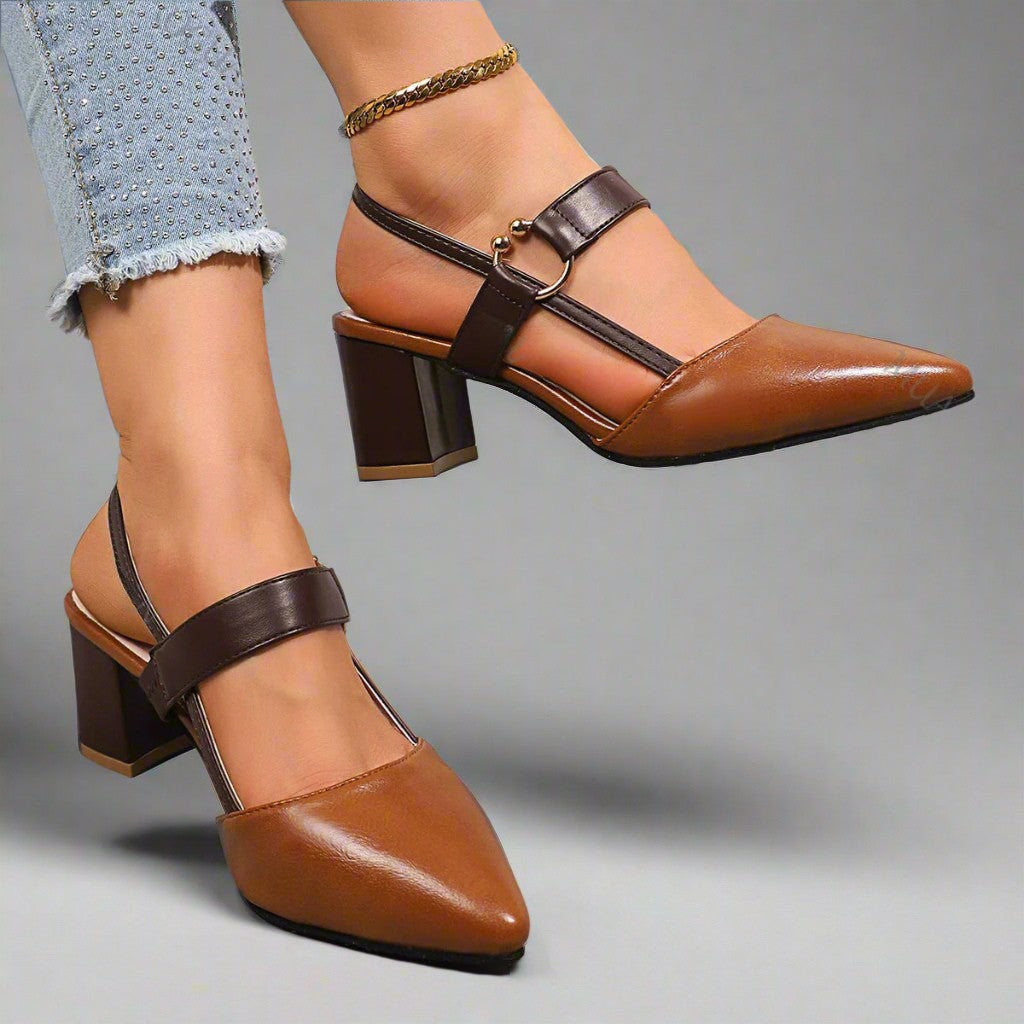 Ingeborg | Spitze Slingback-Pumps mit Blockabsatz – Ansicht 02