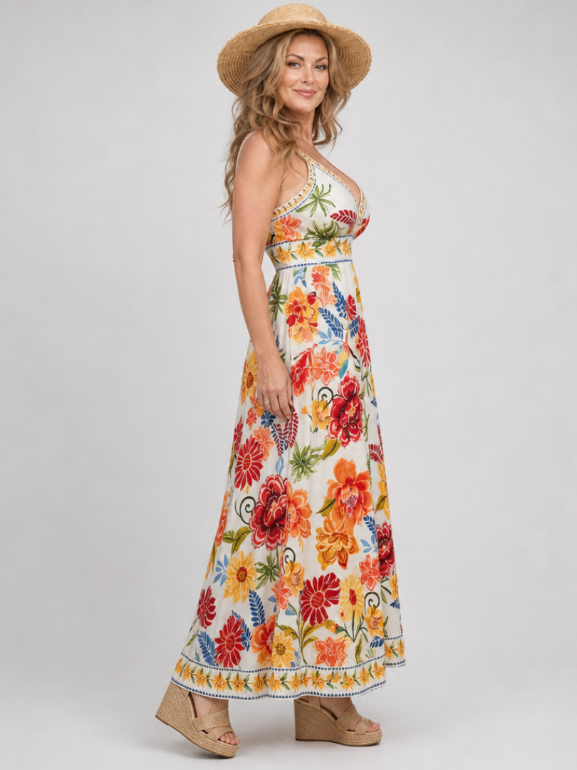 Ingeborg | Geblümtes Maxikleid mit Empire-Taille – Ansicht 01
