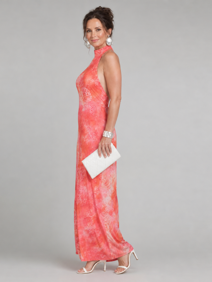 Lavinia Gemustertes Halsträger-Maxikleid – Ansicht 01