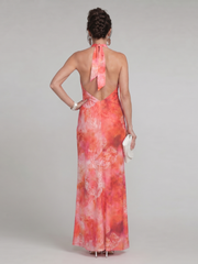 Lavinia Gemustertes Halsträger-Maxikleid – Ansicht 01
