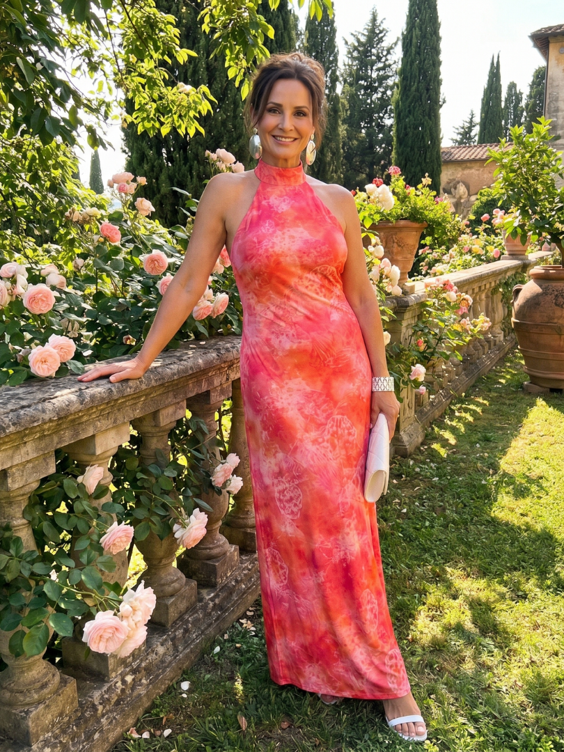 Lavinia | Gemustertes Neckholder-Maxikleid