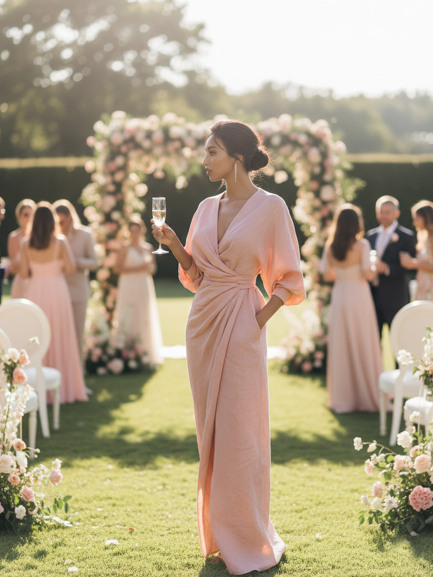 Leonore | Minimalistisches Leinen-Maxikleid mit V-Ausschnitt