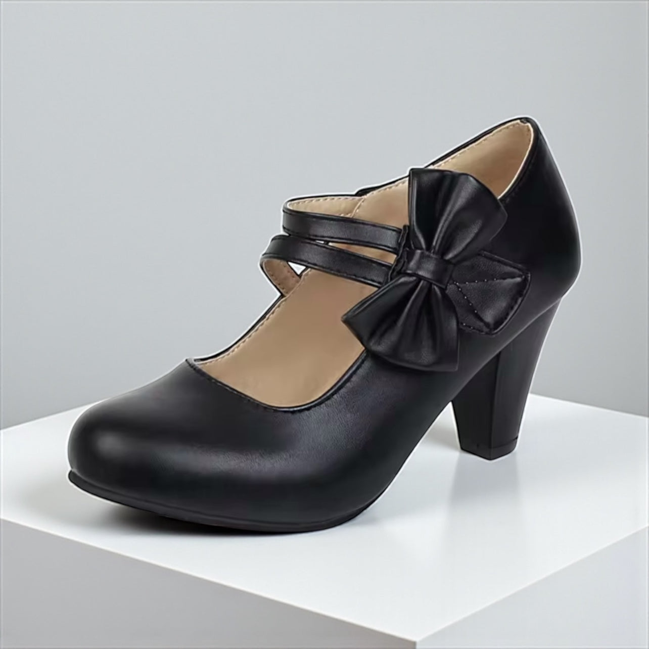 Margarete | Mary-Jane-Pumps mit Blockabsatz & Schleife – Ansicht 01