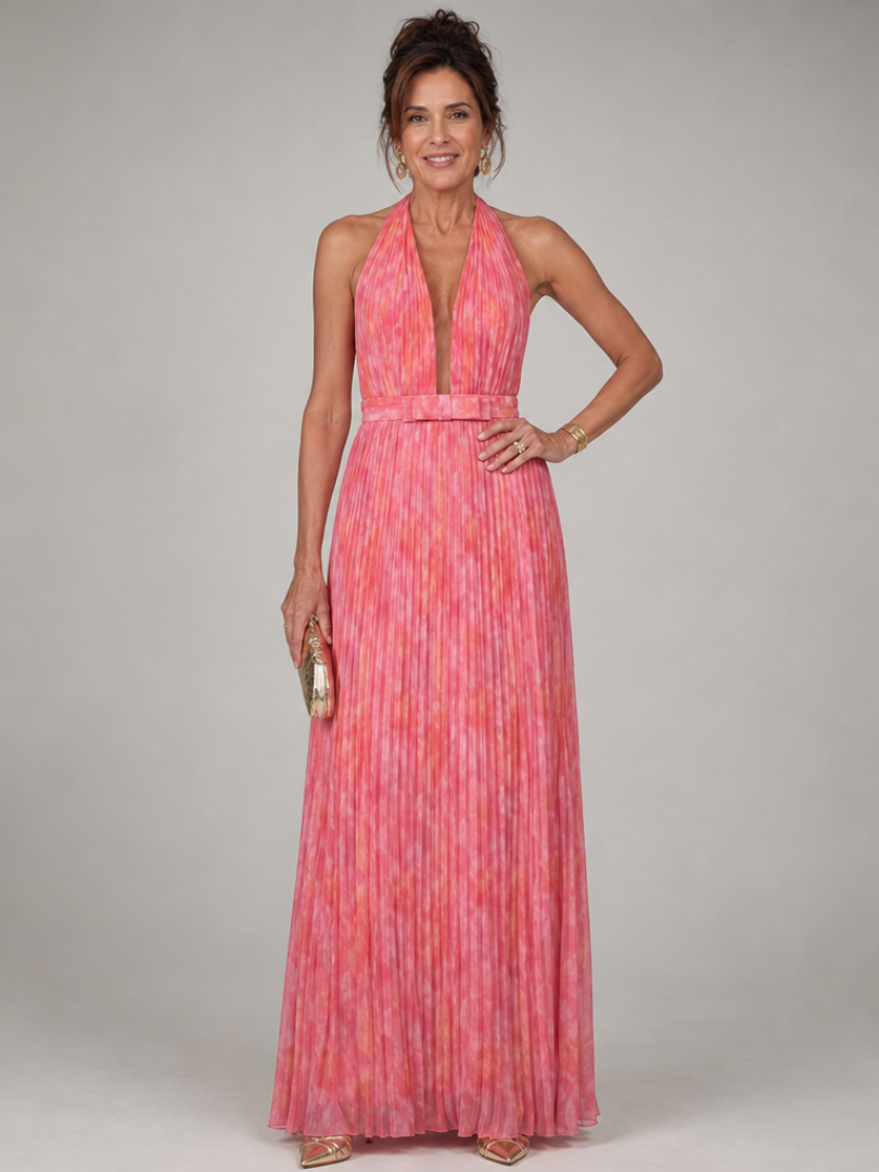 Marlis | Neckholder-Maxikleid mit Plisseerock