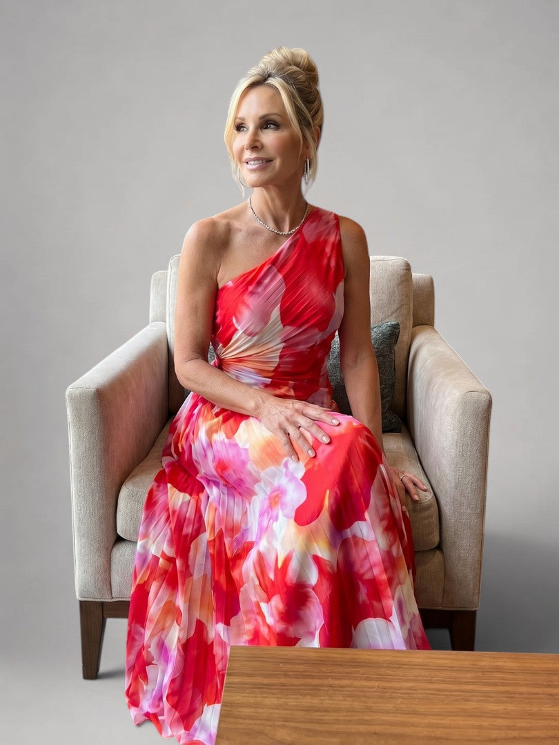 Melanie | One-Shoulder-Midikleid mit Plisseefalten