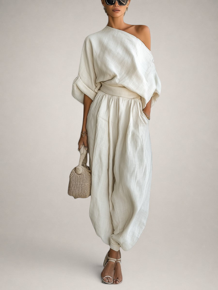 Mila | Leinen-Set mit Off-Shoulder-Top und Hose