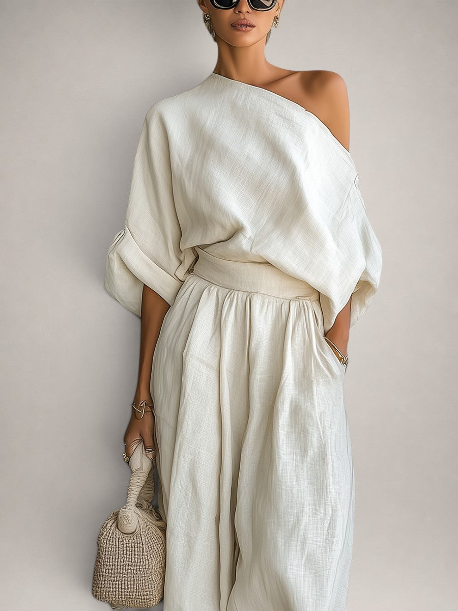 Mila | Leinen-Set mit Off-Shoulder-Top und Hose