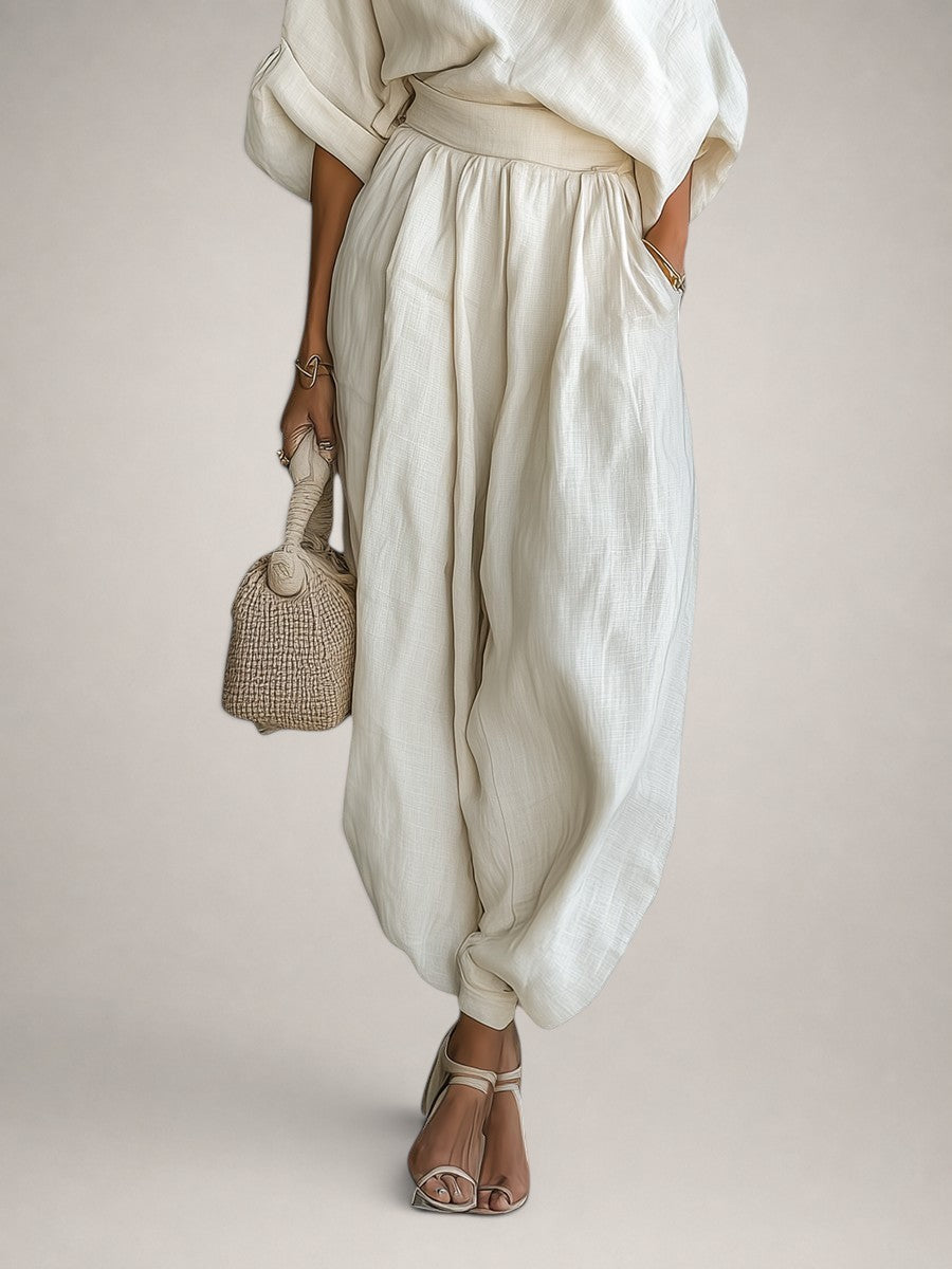Mila | Leinen-Set mit Off-Shoulder-Top und Hose