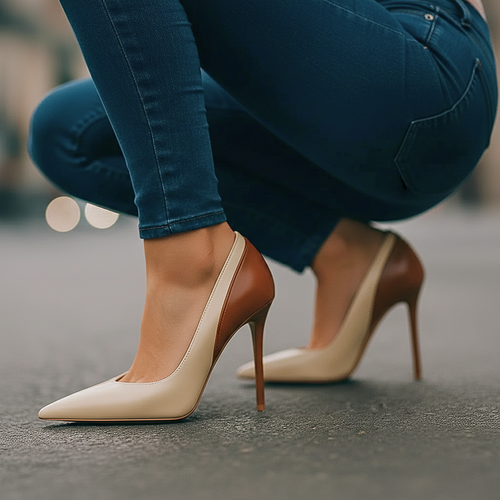 Ottilie | Spitze Stiletto-Pumps im Colorblocking-Design – Ansicht 01