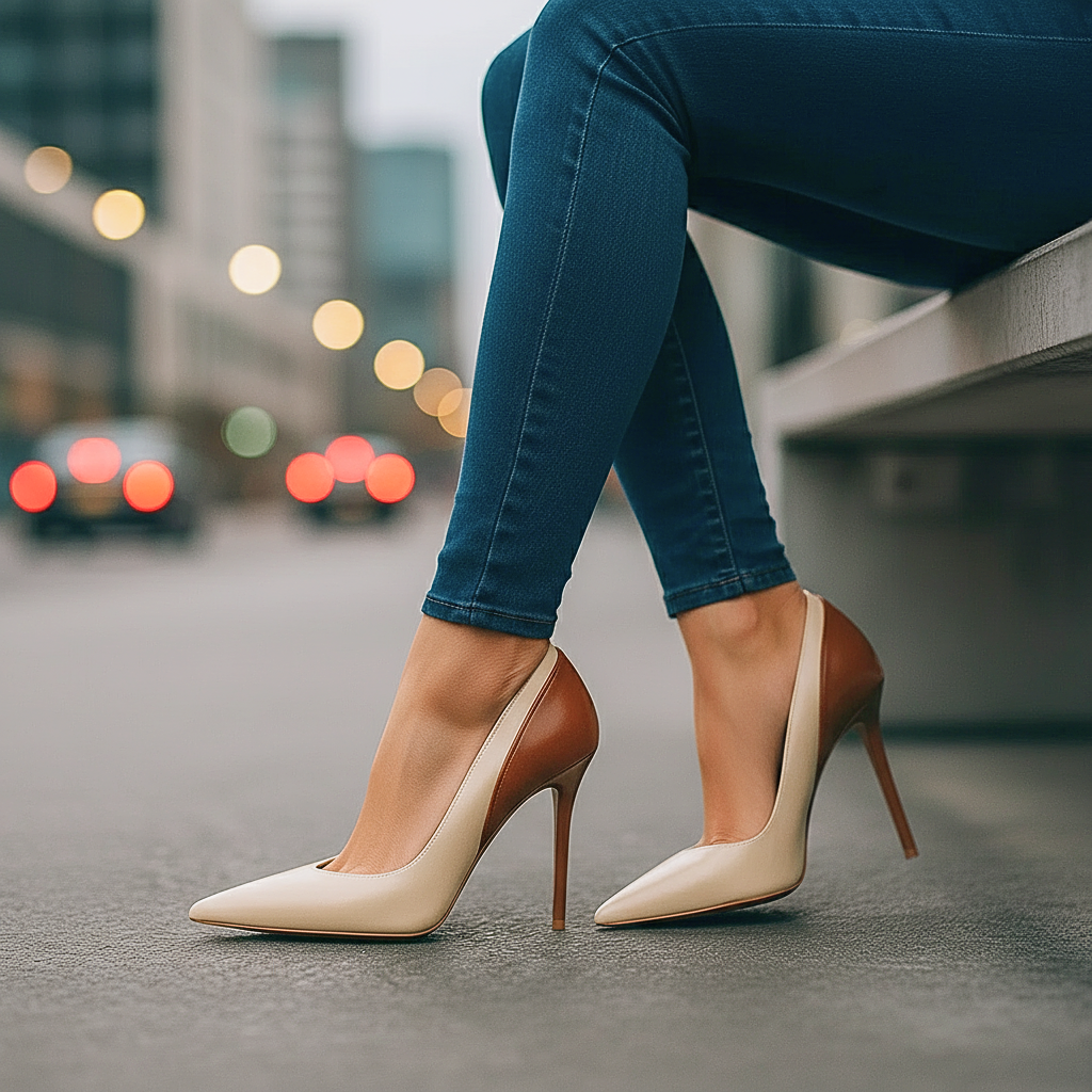 Ottilie | Spitze Stiletto-Pumps im Colorblocking-Design – Ansicht 01