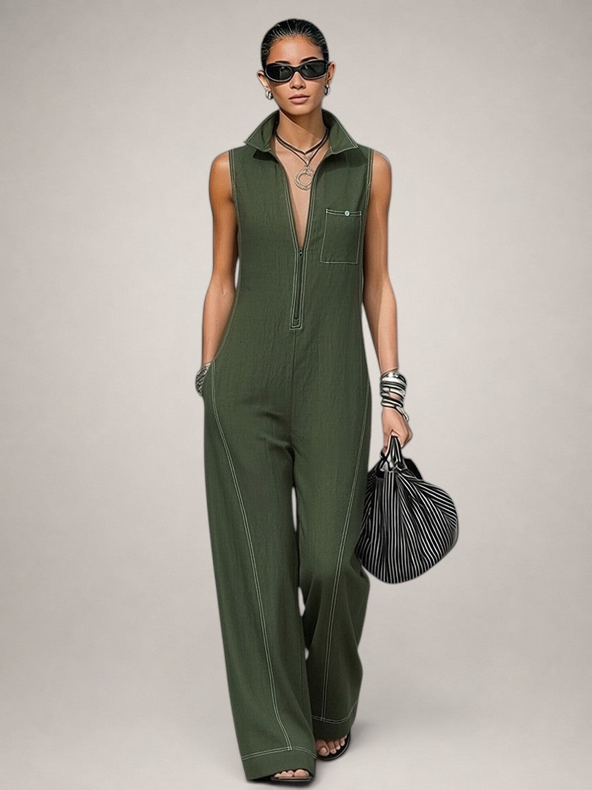 Romy | Ärmelloser Jumpsuit mit Kontrastpaspel