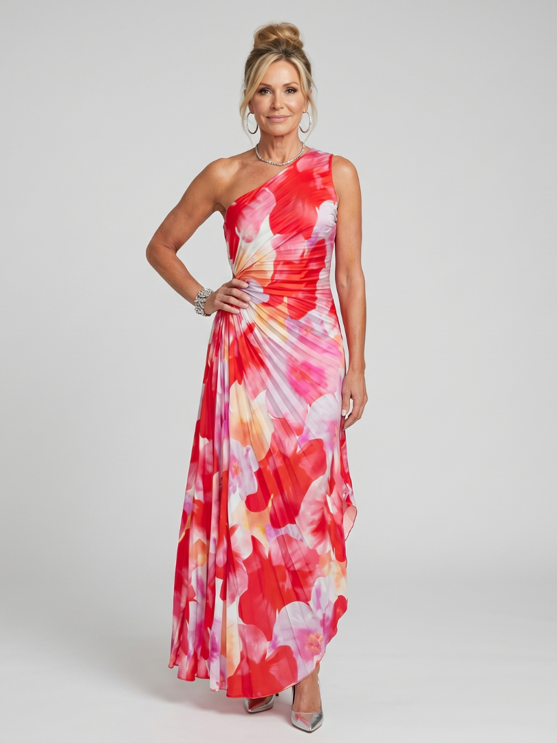Rosalinde Schulterfreies Plissee-Midikleid – Ansicht 01