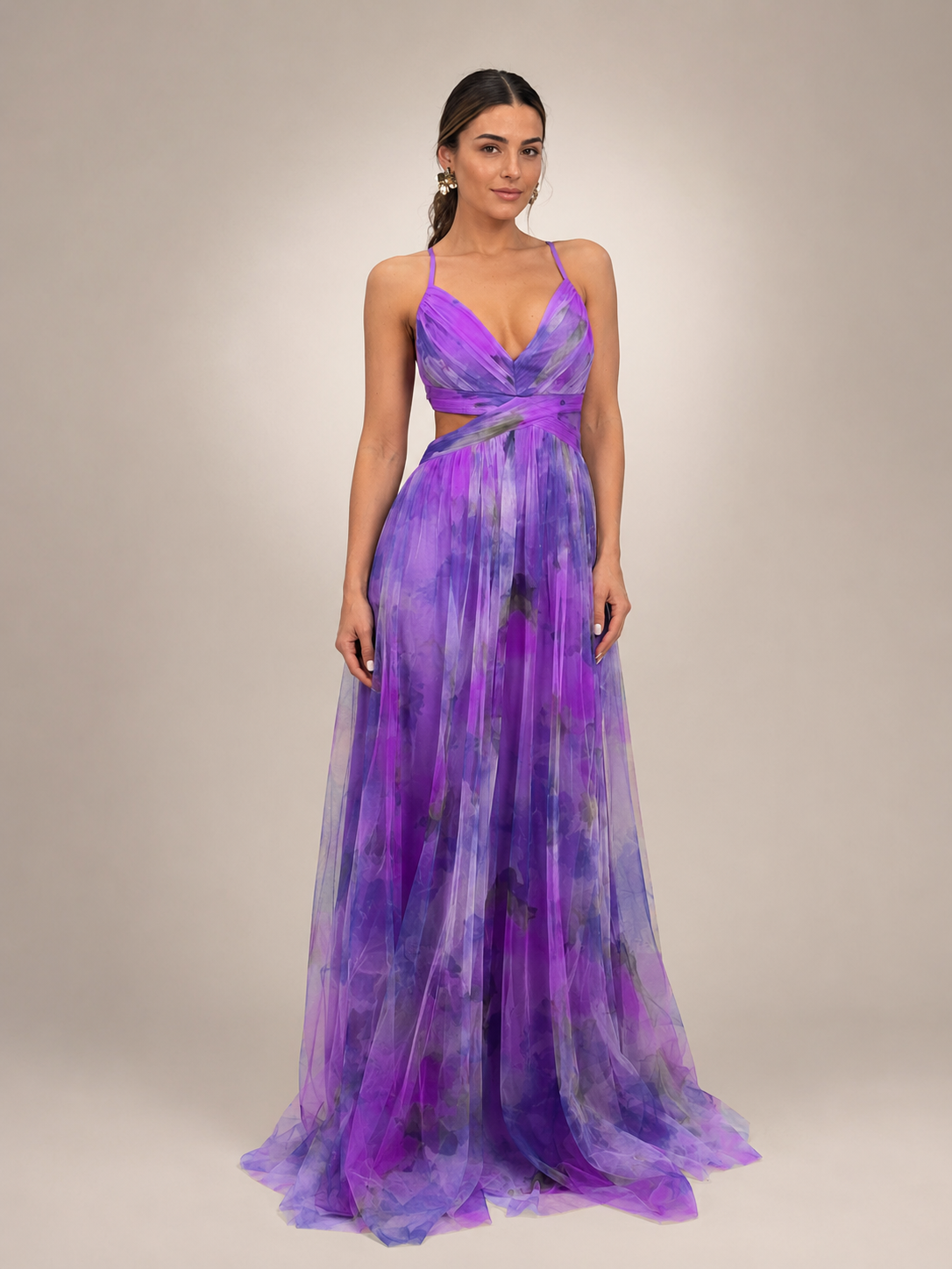 Aurelia | Tüll-Abendkleid mit Aquarell-Print