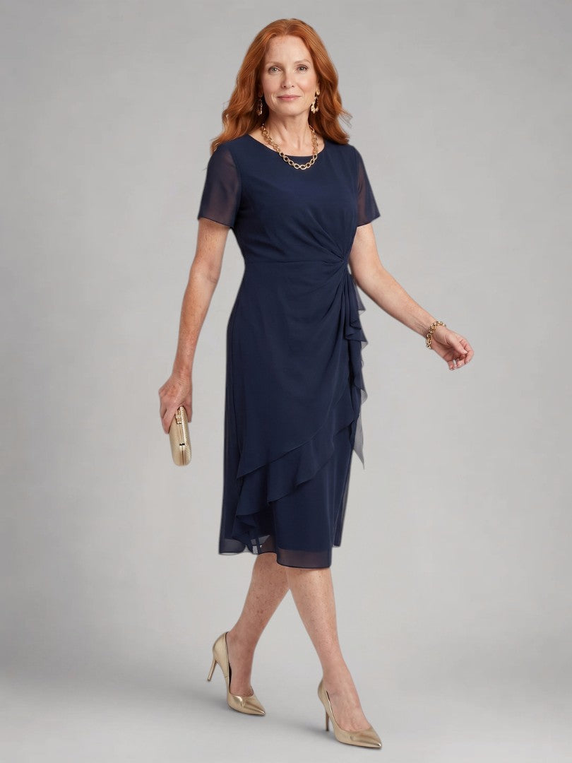 Sandra | Kurzärmeliges Stufen-Midikleid