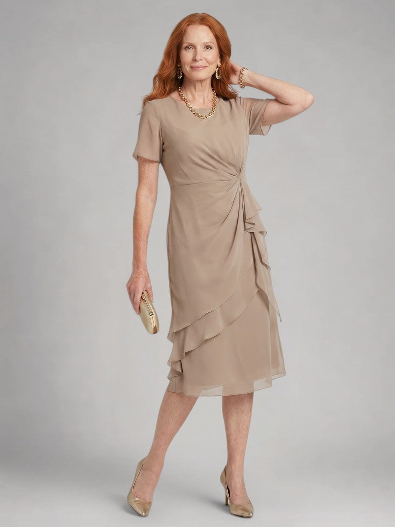 Sandra | Kurzärmeliges Stufen-Midikleid