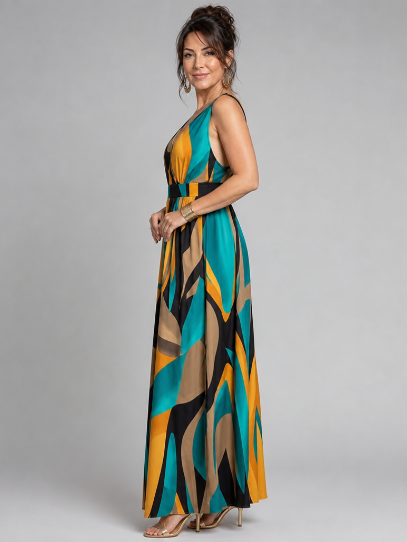 Sigrid | Maxikleid mit abstraktem Print – Ansicht 01