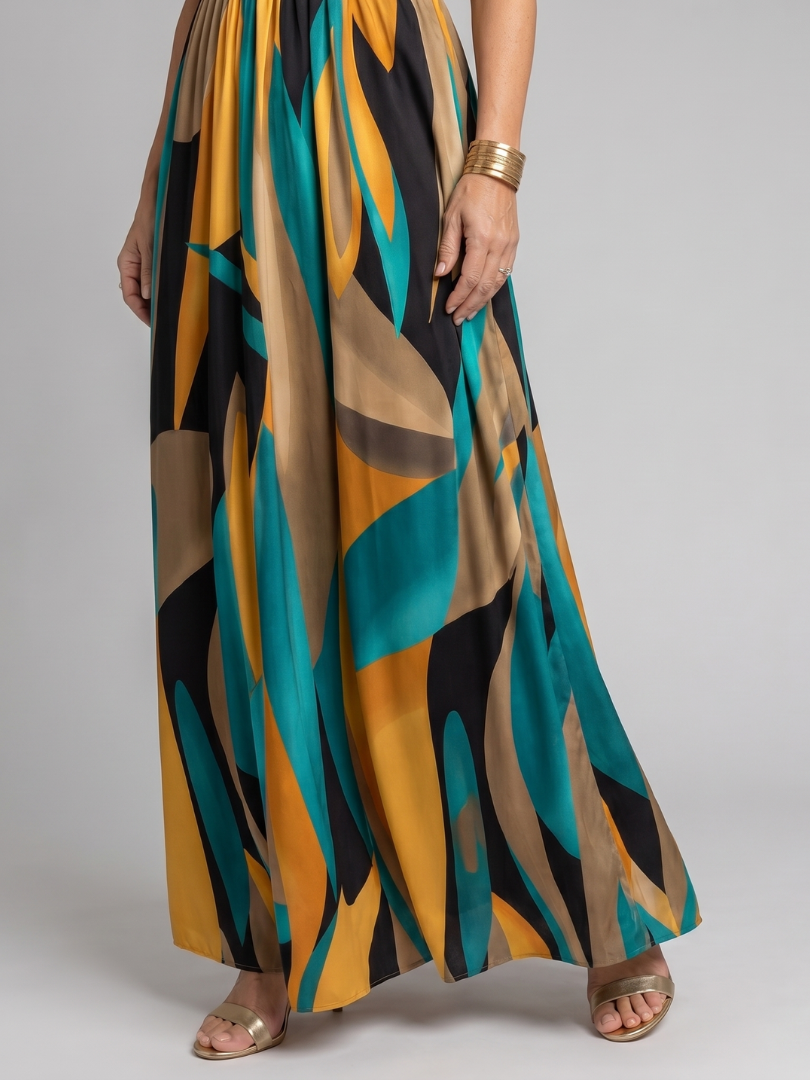 Sigrid | Maxikleid mit abstraktem Print – Ansicht 01
